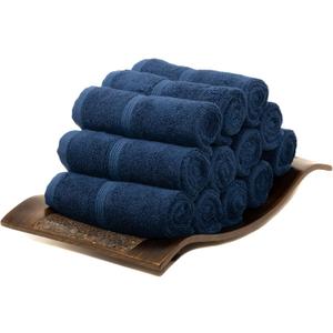 Luxury Turkish Washcloths, 12 Pack, 13 x 13 in, 700 GSM, Navy Blue | 12 washcloth face towels, 13 x 13 in, 700 GSM bamboo-viscose and Turkish cotton blend, plush, absorbent and woven in Turkey