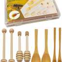 Wooden Honey Dipper Sticks and Spoon - 8Pcs Wooden Spoon for Honey Sticks Spreading & Scooping Used in Kitchens and for Picnics Party