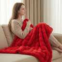 Leximan Cozy Faux Fur Throw Blanket for Couch, Reversible Plush Fluffy Decorative Bubble Throw for Sofa and Living Room, Soft Lap Blanket for Bed, Dog & Cat (Red, 40''x50'')