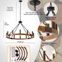 HHR 12-Light Wood Wagon Wheel Chandelier, 32-Inch Round Farmhouse Chandeliers for Living Room, Vintage Light Fixtures Rustic Chandelier for Dining Room Entryway Foyer Bedroom, E12