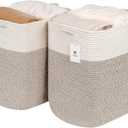 Tall Storage Baskets for Clothes Fabric Cotton Rope Storage Basket bin with Handles, Decorative Woven Basket for Living Room,Closet Organizer Blankets, and 2bags Brown 17.8W12.5H17.9)