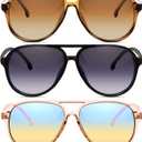 livho Trendy Polarized Aviator Sunglasses Women Men, Retro Sun Glasses for Women Men 2025, Oversized UV Protection Shades (Tortoise Brown + Black/Grey + Clear Brown/Green Gradient Brown)