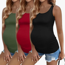 Ekouaer 3 Pack Women Maternity Tank Tops Ruch Side Basic Shirts Summer Postpartum Tops Sleeveless Pregnancy Workout Clothes, XL