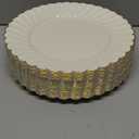 YOUBET 60PCS Ivory Scalloped Plastic Plates - Hard Craem and Gold Fancy Disposable Plates include 30 Gold Dinner Plate, 30 Dessert Plate for Party Wedding Valentines Day