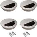4pcs Stainless Steel Flush Pull Handles, Closet Knob(Recessed, Round) for Sliding Doors Cupboard Cabinets Closet and Drawers (50MM)