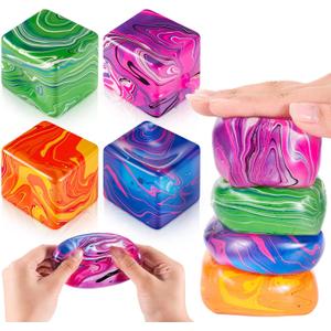 4 Pcs Gummy Squeeze Cube Fidget Gifts, Flow Liner Malt Sugar Cube, Adults Cute Sensory Fidget Stress Ball for Anxiety Stress Relief Thing Office Valentines Party Favor Exchange Prizes Gifts