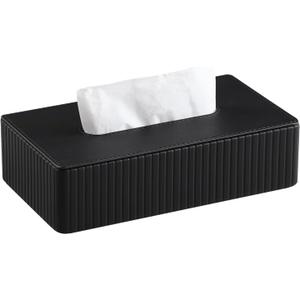 PU Leather Short Tissue Box Cover Rectangle, Small Tissue Box Holder with Magnetic Closure, Decorative Rectangular Tissue Holder for Bathroom Car Office (Black)