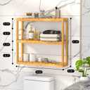 Domax Bamboo Bathroom Shelf 3-Tier Wall Mount Storage Rack Multifunctional Adjustable Layer Free Standing Over Toilet Utility Shelves Living Room Kitchen (Bamboo), 23.6 x 5.9 x 21.3 inches