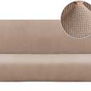 Turquoize Stretch Futon Cover Armless Sofa Cover Sofa Bed Slipcover Futon Couch Cover Furniture Protector with Elastic Bottom Feature Thick Soft Checked Jacquard Fabric, Sand (Khaki)