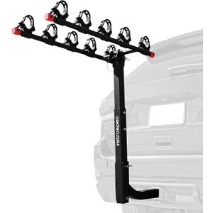 Retrospec Lenox 2-5 - Bike Hitch Rack for Cars, Trucks, SUVs with 2 Hitch | Foldable Steel Frame with Anti-Rattle Adapter, Tie Down Cradles and Straps - Fits Most Frames (Black)