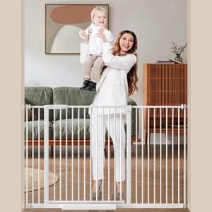 DEARBB Extra Wide Baby Gate Ultra Narrow Spacing 30.11-77.36" Pressure Mounted Double Lock Swing Auto Close Walk Through Metal Safety Pet Gate for Stairs and House Doorway Kitchen (45.86"-53.74", White)