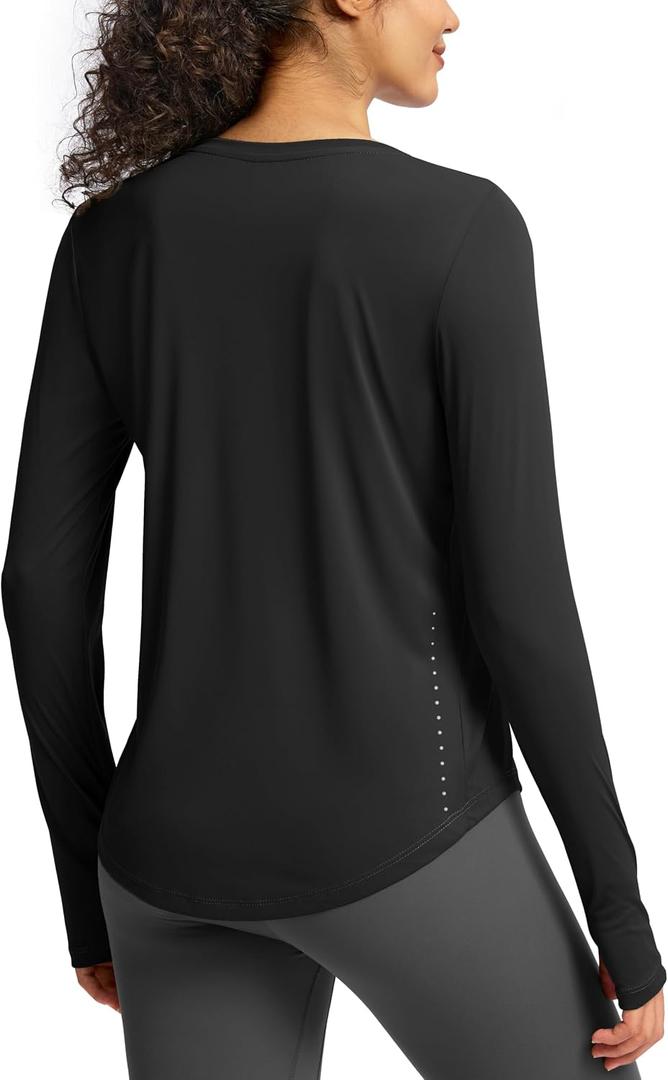 Soothfeel Lightweight Long Sleeve Workout Tops for Women Gym Running Athletic UPF 50+ Sun Shirts Tees Moisture Wicking  Black 2XL