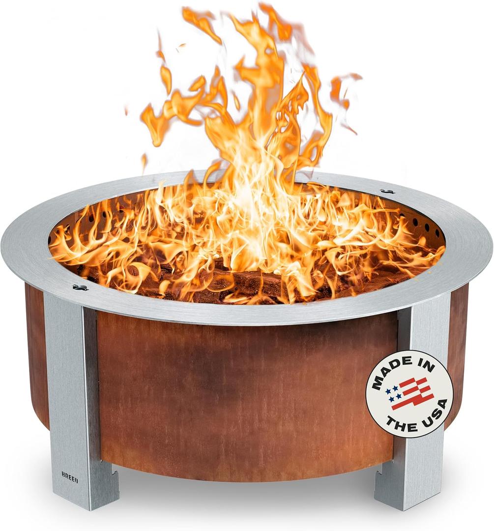 Breeo Smokeless Fire Pit (X Series 30, Corten Steel) | 34.5 inch Smokeless Firepit for Outside | 94 Pounds | Ideal for Families Compatible with Wide Range of Breeo Accessories