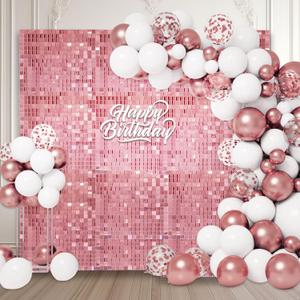 36 PCS Rose Gold Shimmer Wall Backdrop, Square Sequin Photo Backdrops Panel, Glitter Wall Background for Birthdays, Weddings, Halloween, Engagements, Disco Bachelorette Party Decoration (6FTx6FT)