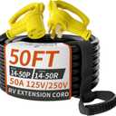PlugSaf NEMA 14-50P/14-50R 50 FT 50 Amp RV/EV Extension Cord Outdoor with Grip Handle, 4 Prong Flexible Heavy Duty STW RV Power Cord Waterproof, 50A 125/250V 6250/12500W, Black-Yellow, ETL Listed