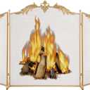 WICHEMI Fireplace Screen 3 Panel Folding Fireplace Screens 50.4 x 32.3 Inch Metal Furnace Fireguards Mesh Cover Baby Safe Proof Fence Spark Guard Cover Wrought Iron Fire Place Standing Gate (Golden)