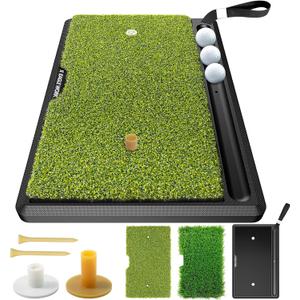 Heavy Duty Golf Hitting Mat, 2-in-1 Dual Turf Golf Practice Mat with Non-Slip Rubber Base for Driving, Chipping Practice Indoor & Outdoor