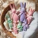 7 Pcs Pastel Bunny Flocked Resin Figurines Set, 3 Sizes Pastel Flocked Rabbits Mothers Day Supplies Spring Table Decorations for Tiered Tray Shelf Wedding Home Decor(Classic Color)
