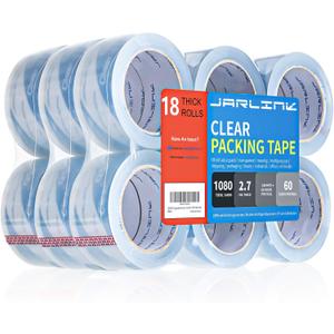 JARLINK 18 Rolls Ultra Clear Packing Tape | 2.7mil Thick and 1.88" Wide. 60 Yards per Roll, 1080 Total Yards. Heavy Duty Packaging Tape for Shipping and Moving