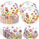 Funnymoom 96 Pcs Wildflower Tableware Set for 48 Guests Include 48 7 Inch Dessert Plates and 48 Napkins Watercolor Disposable Dinnerware for Birthday Holiday Tea Party Supplies