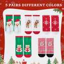 techcity 5 Pairs Boys Girls Christmas Socks Warm Fleece Stockings for Kids Funny Cute Christmas Gift for 1-12 Years Old (White Red Green Xmas)