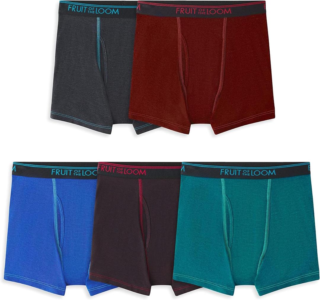 Fruit of the Loom Boys' and Toddler Boxer Briefs, Tag Free & Breathable Underwear, Assorted Color Multipacks (Medium, 5 Pack - Modal Blue/Red/Grey)
