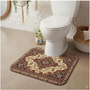 Shaped Toilet Rug - Super Absorbent & Non-Slip Bathroom Rug, Soft Plush Toilet Surround Mat, Machine Washable, Fits Standard Toilet Base 16x20 Inch, Boho Style