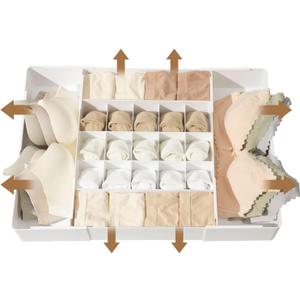 Adjustable Drawer Organizer  19-Grid Divider for Socks, Bras & Panties, Closet Storage Box for Underwear & Dresser Drawers (15+4)