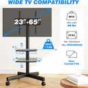 Rfiver Mobile TV Stand for 23-65 Inch LCD LED Flat/Curved Panel Screen TVs up to 88 lbs, Rolling TV Stand with Adjustable Shelf & Tilt, Portable Floor Stand on Wheels for Bedroom, Living Room, Office