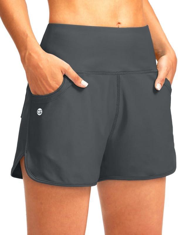 G Gradual Women's 3" High Waisted Swim Board Shorts with Pockets Quick Dry Swimsuit Bottoms Bathing Suit for Women with Liner (Medium)