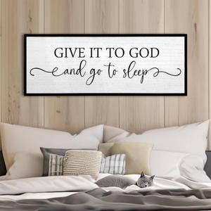 TQianJiang Christian Wall Decor Give It To God And Go To Sleep Sign Wall Decor 32"12" Spiritual Quote Plaque for Master Bedroom Above Over Bed Rustic Religious Home Wood Framed Hanging Art (Black)