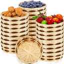 Sintuff 24 Pack Small Woven Basket Easter Round Bamboo Gift Baskets 6.5 x 2 Inches Wicker Berry Bread Fruit Basket Empty Food Serving Baskets for Picnic Kitchen Restaurant