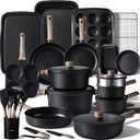 CAROTE 44pcs Nonstick Kitchen Titanium Cookware Sets, Nonstick Pots and Pans, Induction Cookware Set Kitchen Cooking Sets, Non Stick w/Frying Pan,Black
