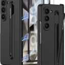 Case for Samsung Galaxy Z Fold 6 with S Pen Holder & S Pen,Luxury Case with Magnetic Hinge Protection and Front Screen Protector,Hard PC Shockproof Protective Cover for Z Fold 6(Black+Black Pen)
