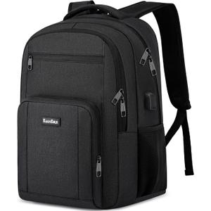 School Backpacks for Teen Boys Girls, Large Bookbag with USB Charger Port, Laptop Backpack for Men and Women, Water Resistant College Backpack Fit 15.6 Inch Laptop, Black