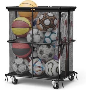Vrisa Rolling Storage Cart, Outdoor Ball Storage with Side Zipper Garage Organizers and Storage with Wheels Sports Equipment Organizer for Garage Outdoor & Indoor