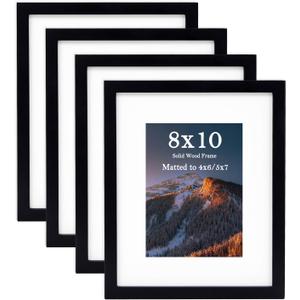 eletecpro 8x10 Picture Frame 4 Pack Made of Solid Wood and Strong Real Glass, Display 4x6 and 5x7 Photos with Mat or 8x10 without Mat, Home Decor for Wall and Tabletop, Gallery Gift Set, Black
