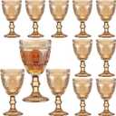 12 Pcs Vintage Wine Glasses, 10 Oz Colored Glass Water Goblets, Unique Flower Embossed Pattern High Clear Stemmed Glassware Wedding Party Bar Glass Drinking Cups Flower Amber Fancy Glasses Set of 12