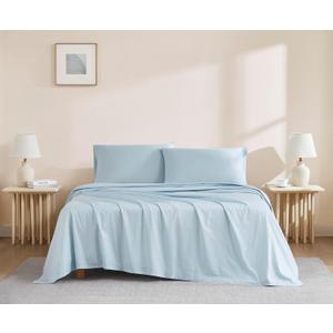 Linen Closet Light Blue Organic 100% Cotton Full Bed Sheets Ultra Light, Breathable, Cool & Crisp Wicks Away Moisture, Deep Pocket, Fully Elasticized 4 Piece Sheet Set, Fits up to 18" Mattress