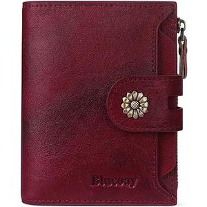 Leather Wallet Women,RFID Blocking Womens Wallet Bifold Compact Card Holder Small Wallet for Women with Removable ID Window Winered