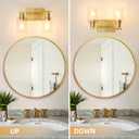 EMONG Gold Bathroom Light Fixtures, 2-Lights Brushed Brass Vanity Light with Clear Glass Shade, Modern Wall Sconces for Hallway, Farmhouse, Living Room