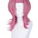 Pink Anime Cosplay Wig Dark Pink Spiky Layered Wigs 18.9'' Synthetic Hair for Men Halloween Party Daily Costumes