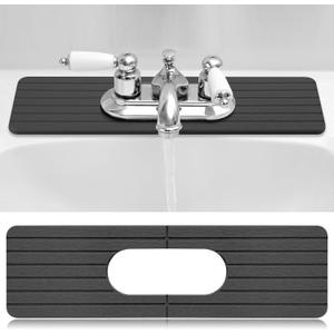Funnymoom Stone Faucet Mat Sink Splash Guard, 24" Diatomite Quick Drying Stone Faucet Mat, Super Absorbent, Kitchen Sink Oval and Round Splash Tap Pad for Bathroom Counter & Kitchen (Grey) (Gray)