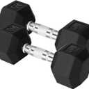 Yes4All Chrome/Rubber Grip Encased Hex Dumbbells  Hand Weights With Anti-Slip 10-30 LBS Pair