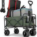 Beach Wagon,Collapsible Foldable Wagon Cart with Big Wheels,Utility Folding Grocery Lounge All Terrain Wagon with Side Pocket and Brakes for Sand Camping Sports Outdoor(Green).