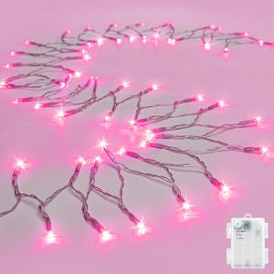 String Lights Outdoor Waterproof 9.8ft 30 LED, Pink Fairy Lights Battery Operated with Timer Clear Wire for Indoor & Outdoor Christmas Valentine's Day Decorations Garland Party Garden