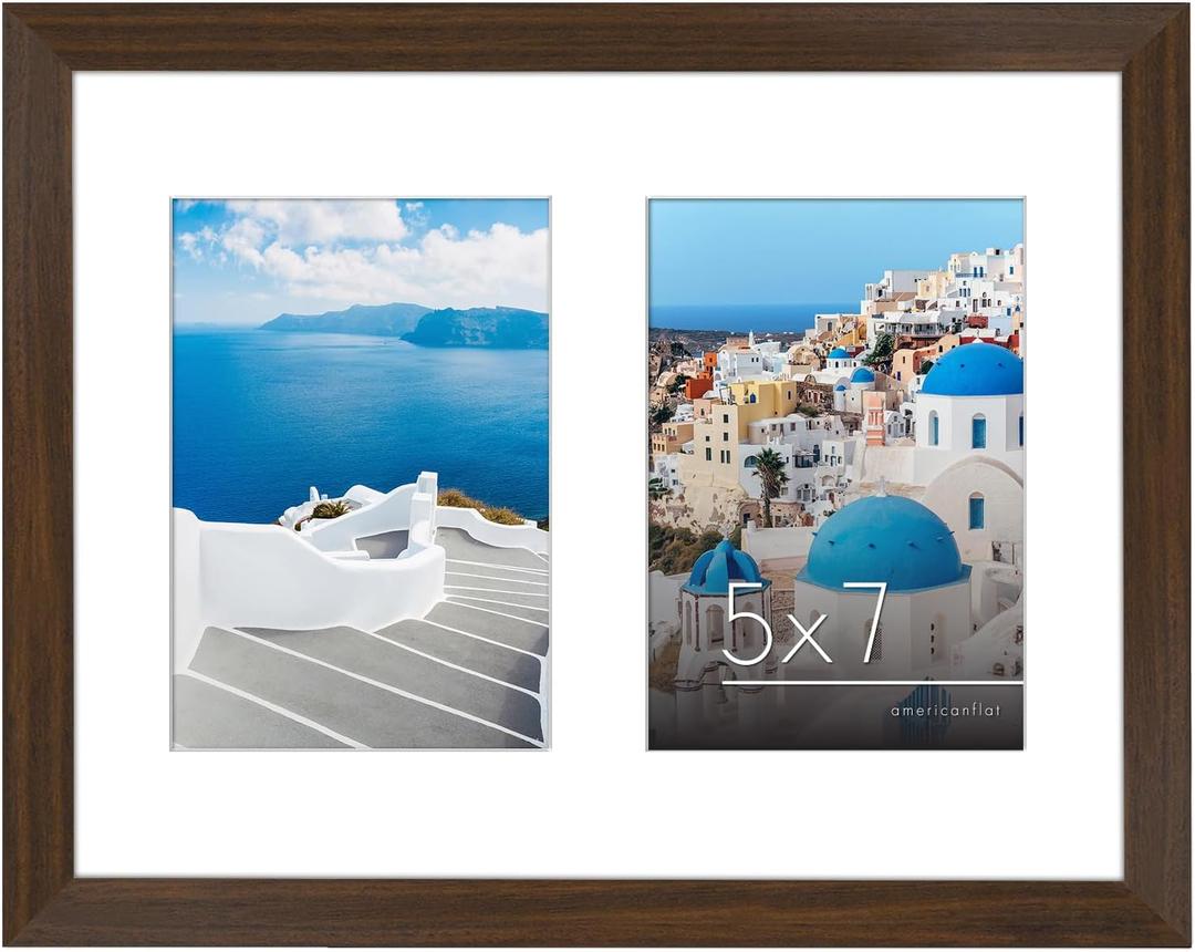 5x7 Double Picture Frame with Shatter-Resistant Glass - Fits Two 5x7 Photos or Use as One 11x14 Picture Frame - Signature Collection - Collage Frames for Wall Display - Walnut