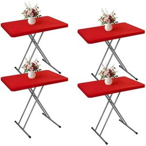 Wolkemer 4 Pack Red Fitted Tablecloth 20x30 Inch Rectangle Elastic Edges Table Cloth, Spandex Stretch Table Cover with Machine Washable Fabric for Wedding Party Picnic Dining Indoor Outdoor
