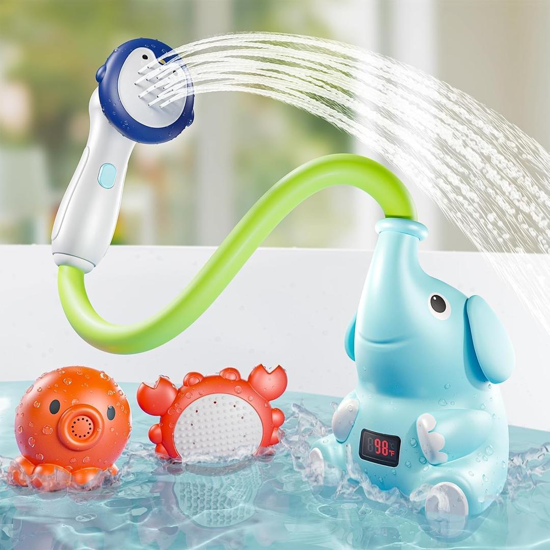G-WACK Baby Bath Toys Shower Head Sprayer with Water Thermometer for New Borns, Toddlers and Kids | Baby Accessories, and Essentials in Bathtub or Sink | Shampoo Bath Rinser | USB Rechargeable-V2