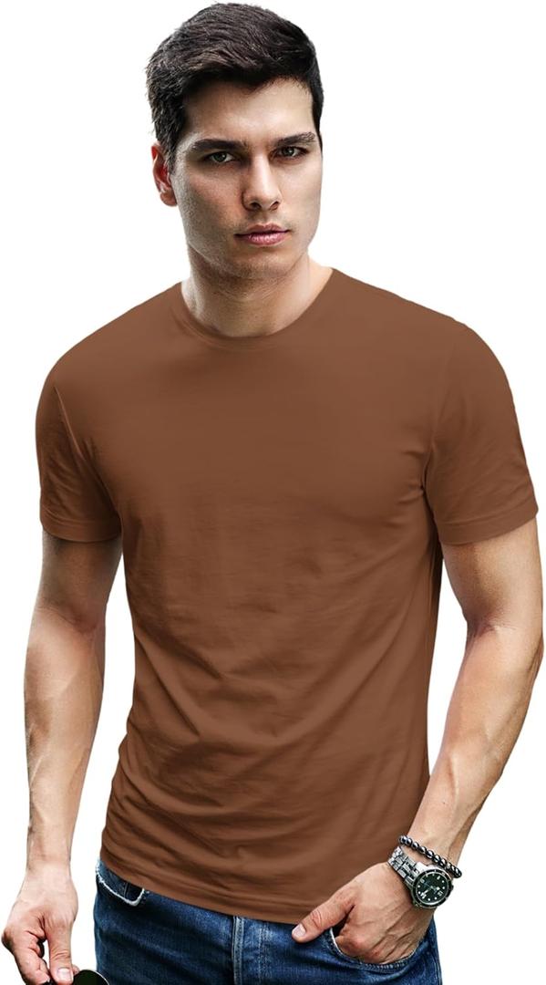 Men's Short Sleeve Crew Neck T-Shirt, S - 3XL with Modern Cut (Brown, XXL)